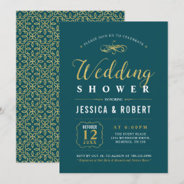 Invitación Oro y Verde azulado | Ducha nupcial elegante