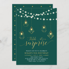 Invitación Oro y verde modernidad Sorpresa 50 cumpleaños fies