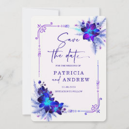 Invitación Orquídea Azul Morada Boda Guardar la Fecha