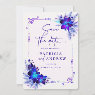 Invitación Orquídea Azul Morada Boda Guardar la Fecha