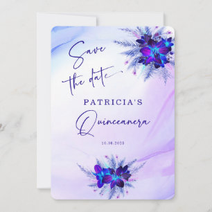 Invitación Orquídea Azul Púrpura Quinceañera Save the Date