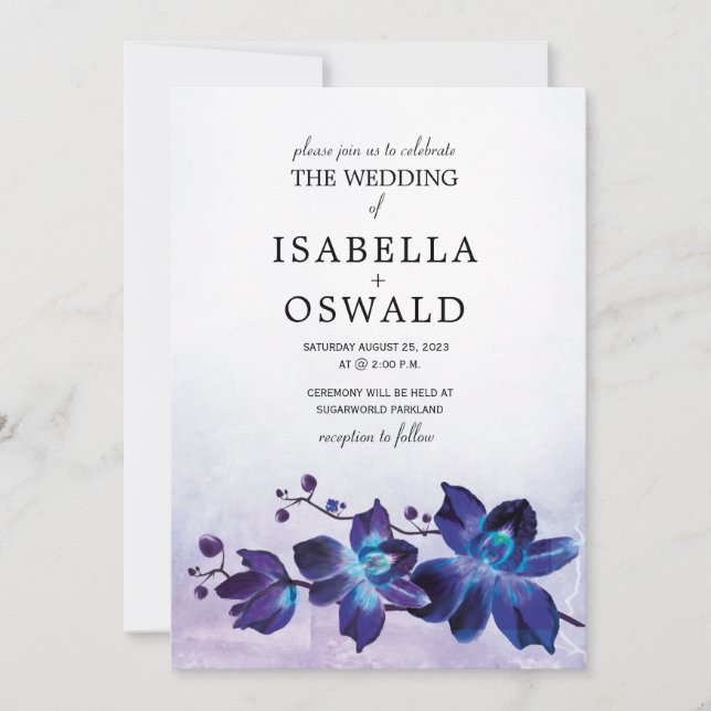 Invitación Orquídea azul y Boda púrpura (Anverso)