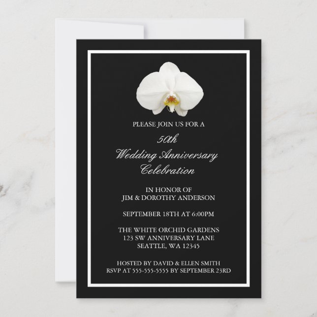 Invitación Orquídea Blanca Elegante 50 Aniversario de Boda (Anverso)