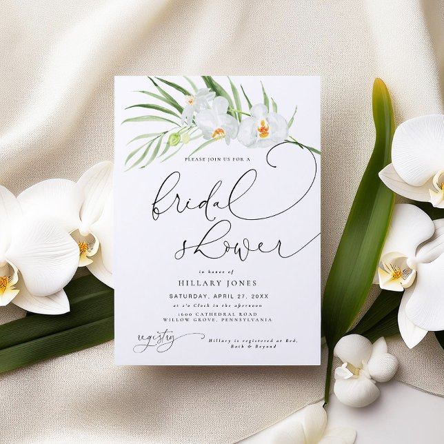 Invitación Orquídea Blanca | Elegante ducha tropical de novia (Subido por el creador)