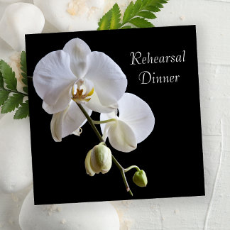 Invitación Orquídea blanca en la cena de ensayo de Bodas negr