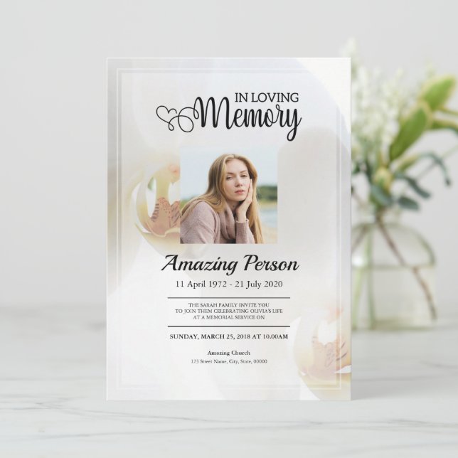 Invitación Orquídea blanca Funeral orden de servicio Invitaci (Anverso de pie)