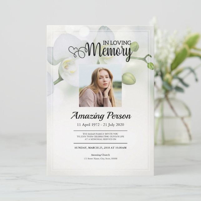 Invitación Orquídea blanca Funeral orden de servicio Invitaci (Anverso de pie)