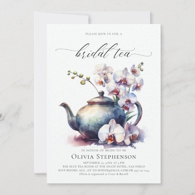 Invitación Orquídea Blanca Moderna Clásica Bridal Tea Shower (Anverso)