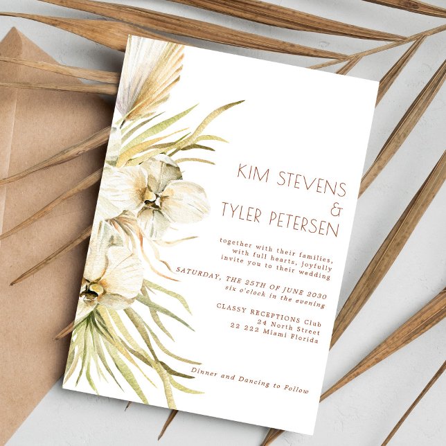 Invitación Orquídea blanca pampas pasto moderno boda boho (Subido por el creador)