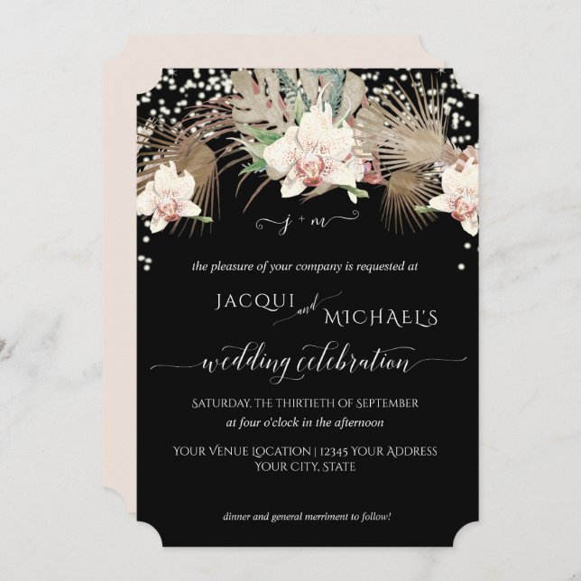 Invitación Orquídea Blanca Twinkle Moderna Floral BOHO Tropic (Anverso / Reverso)
