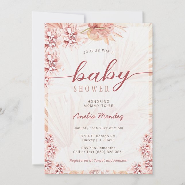Invitación Orquídea Boho Florals Neutral Baby Shower Bohemian (Anverso)