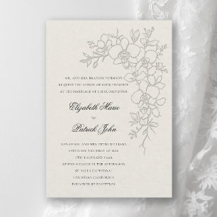 Invitación Orquídea Brillo Formal Tradicional Ecru Boda