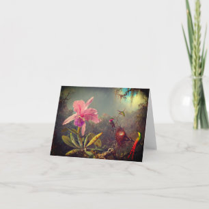 Invitación Orquídea Cattleya y tres colibríes Heade
