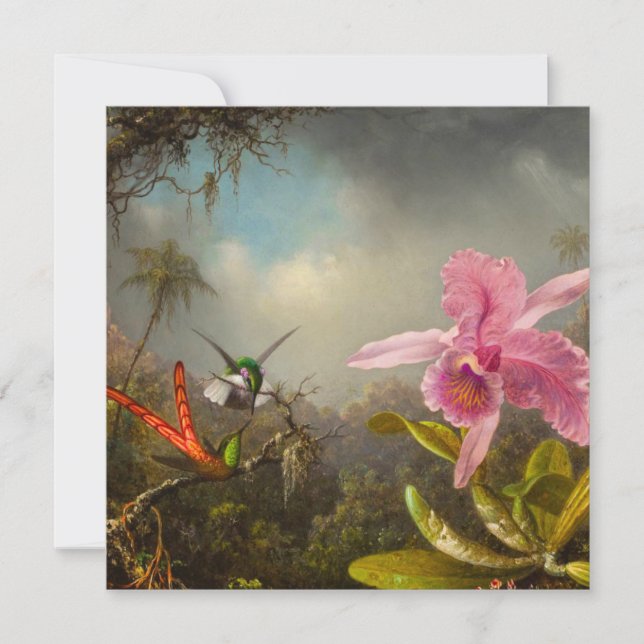 Invitación Orquídea con dos Hummingbirds Heade (Anverso)