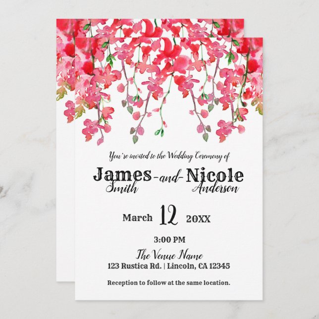 Invitación Orquídea de Coral de Primavera Rama Boda Floral (Anverso / Reverso)