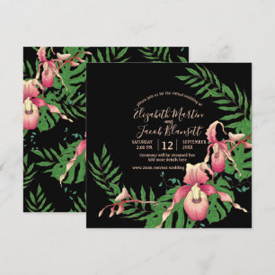 Invitación Orquídea de la dama rosa sobre el Boda virtual neg