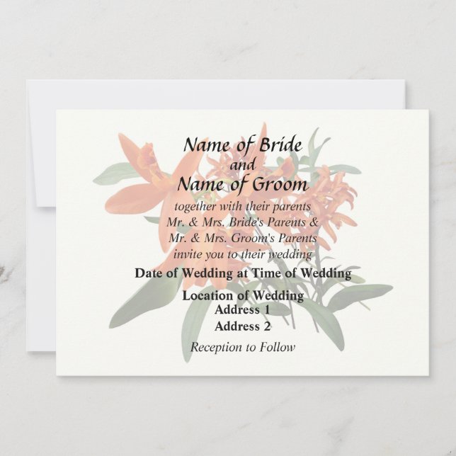 Invitación Orquídea Epidendrum Naranja (Anverso)