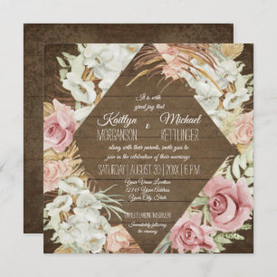 Invitación Orquídea Floral Pampas Palm Leaf Foliage Rústica M