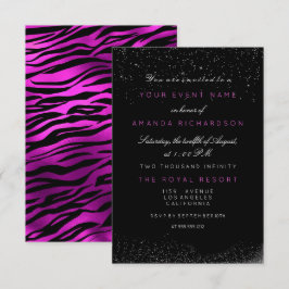 Invitación Orquídea Fuchsia Tigre Negro Blanco Brillante Cump