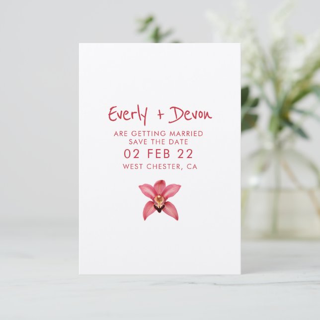 Invitación Orquídea Guardar La Fecha (Anverso de pie)