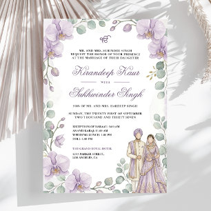 Invitación Orquídea Lavanda Aquarela Floral Boda Sikh
