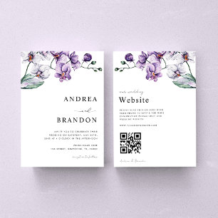 Invitación Orquídea Lilac Púrpura Código QR todo en un Boda