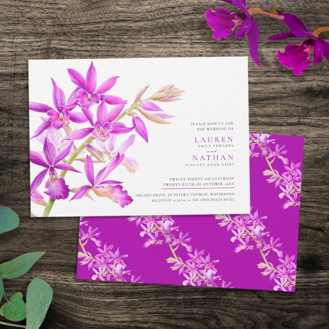 Invitación Orquídea morada acuarela boda botánico moderno (Subido por el creador)
