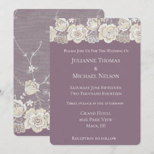 Invitación Orquídea Morado Boda Romántico Floral de encaje bl