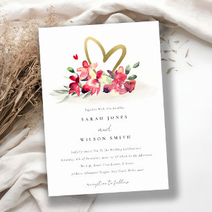 Invitación Orquídea Oro Rojo Boda de acuarela floral del cora