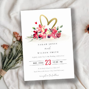 Invitación Orquídea Oro Rojo Boda de acuarela floral del cora