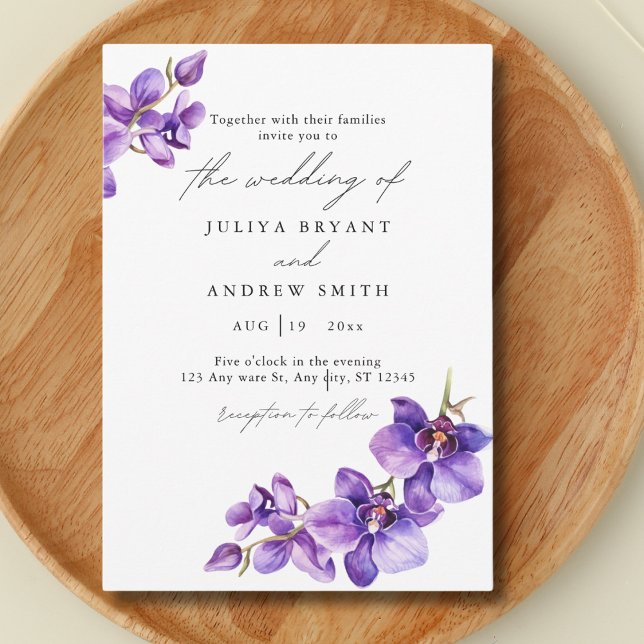 Invitación Orquídea púrpura en boda de guiones blancos (Subido por el creador)