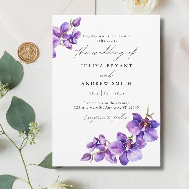 Invitación Orquídea púrpura en boda de guiones blancos (Subido por el creador)