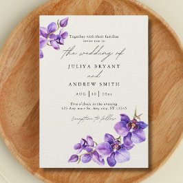 Invitación Orquídea púrpura en el boda de escritura crema