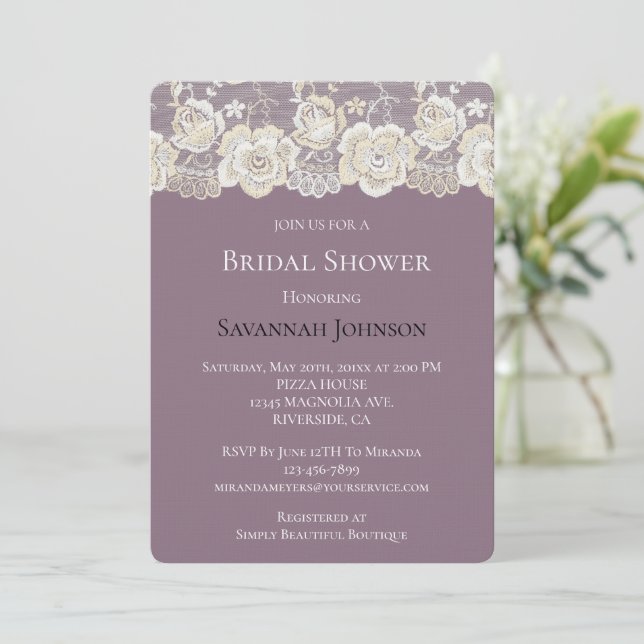 Invitación Orquídea Púrpura Lazo Blanco Floral Ducha de novia (Anverso de pie)