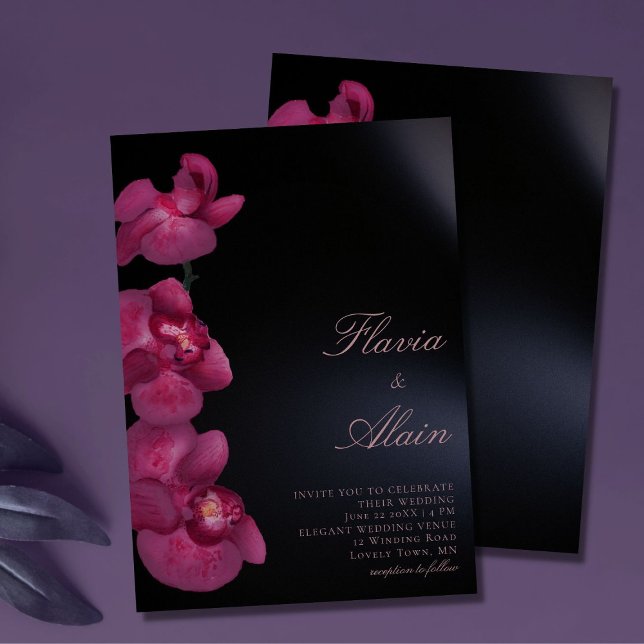 Invitación Orquídea Púrpura Moody Boda de Moda de caligrafía  (Subido por el creador)