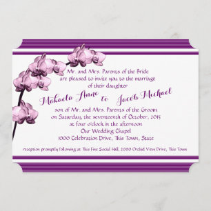 Invitación Orquídea púrpura y rayas