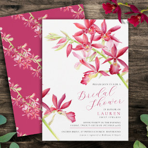 Invitación Orquídea roja acuarela ducha de novia botánica