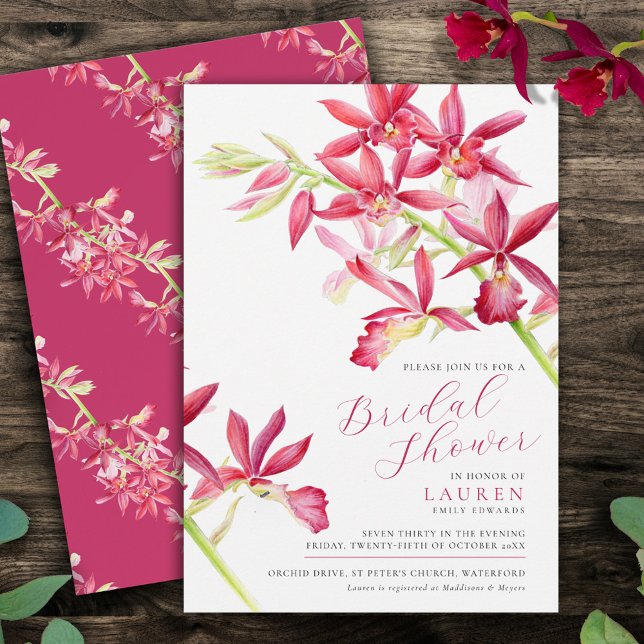 Invitación Orquídea roja acuarela ducha de novia botánica (Subido por el creador)