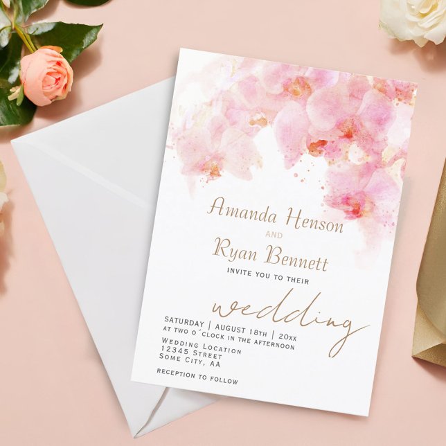 Invitación Orquídea Rosa Acuarela Floral Boda  (Subido por el creador)