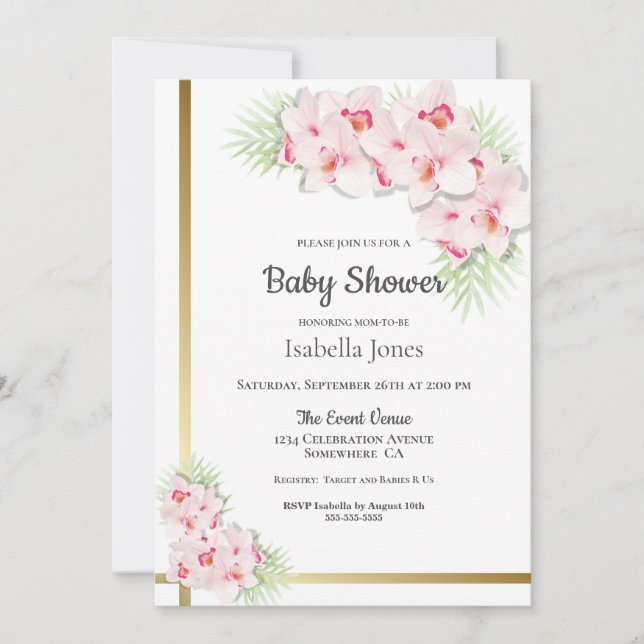 Invitación Orquídea Rosa Baby Shower (Anverso)