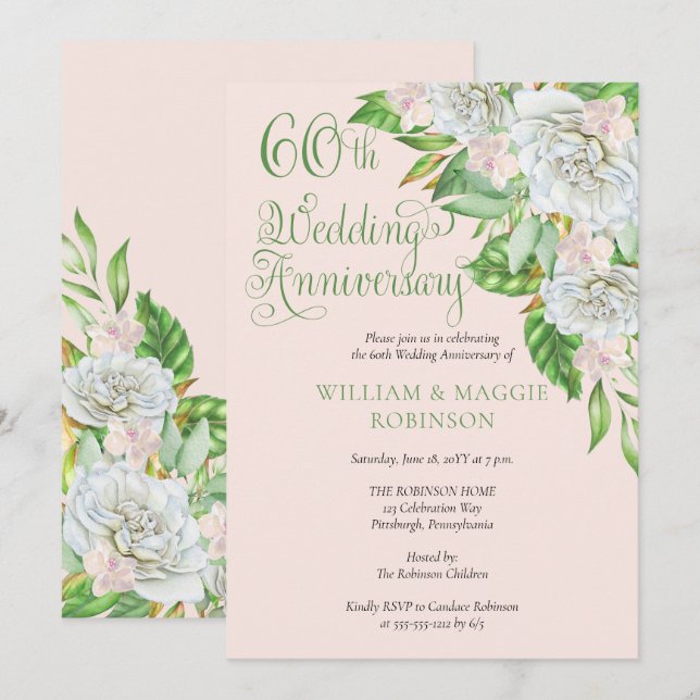 Invitación Orquídea Rosa Blanca Fiesta de 60 años Boda (Anverso / Reverso)