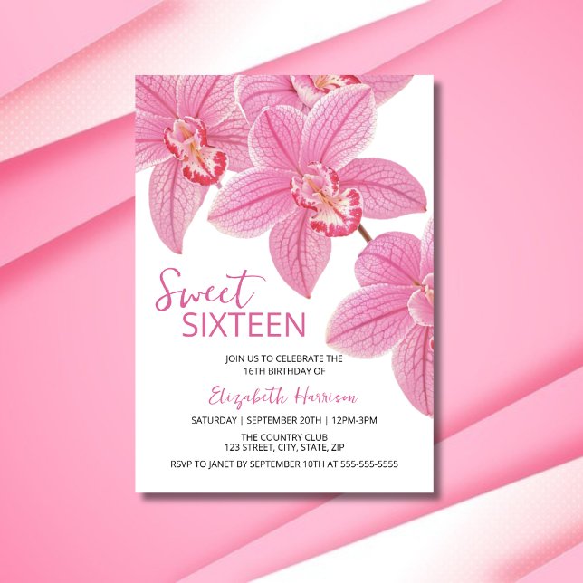 Invitación Orquídea Rosa Dulce Floral 16º cumpleaños (Subido por el creador)