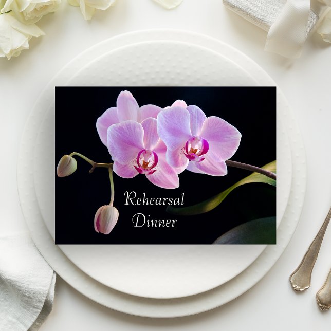 Invitación Orquídea rosa en la cena de ensayo de Boda negro (Subido por el creador)