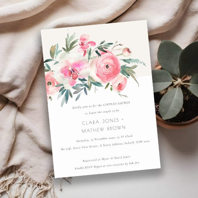 Invitación Orquídea Rosa Rosa Orquídea Acuarela Ducha Parejas (Subido por el creador)
