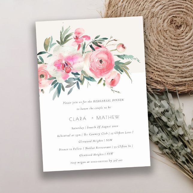 Invitación Orquídea Rosa Rosa Orquídea Acuarela Ensayo Cena (Subido por el creador)