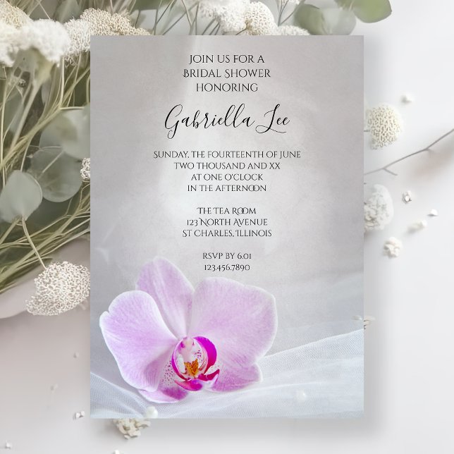Invitación Orquídea rosa y ducha de novia con velo blanco (Subido por el creador)