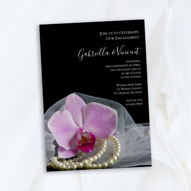 Invitación Orquídea rosa y perlas en la fiesta de compromiso  (Subido por el creador)
