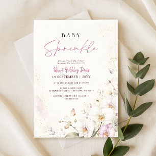 Invitación Orquídea Silvestre Blanca Elegante Shower de Bebé