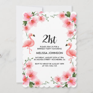 Invitación Orquídea tropical Flamingo rosa 21º cumpleaños