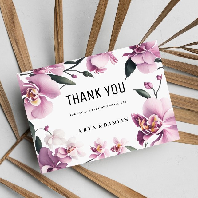 Invitación Orquídea tropical rosa elegante floral Gracias (Tropical pink elegant orchid floral Thank You)